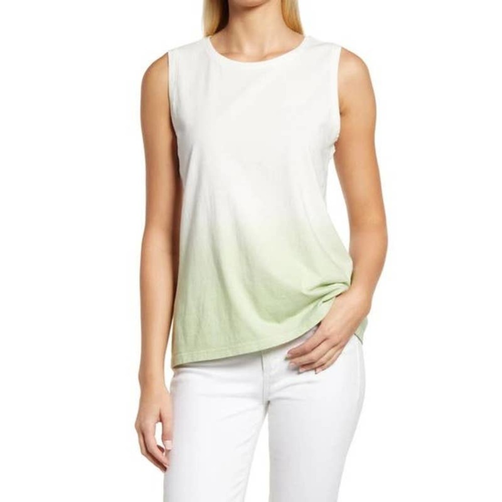 CASLON Women's Tie Dye Cotton Knit Tank Top Sleeveless Ombre Green Size XS